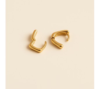 1cm Gold Plated Leafed Rectangle Hoop Earrings – Modern & Refined Style