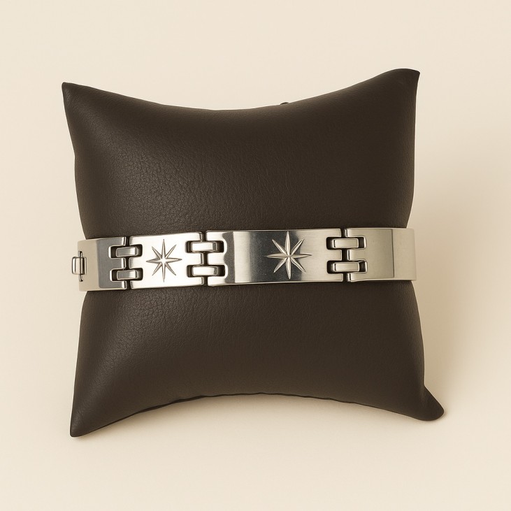 Bracelet gourmette acier homme gravé étoile