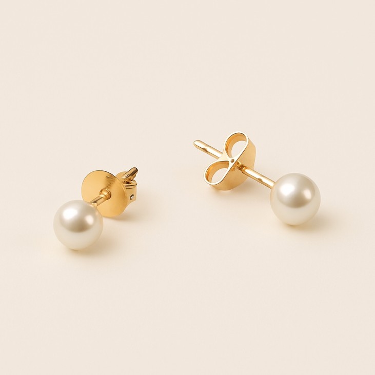 Mini Gold Steel Earrings with White Pearl - Lupita Jewelry