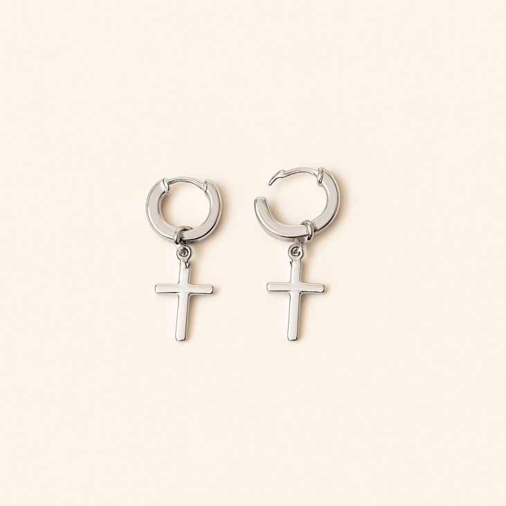 Boucles d'oreilles créoles en acier argent - Lupita Bijoux
