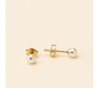 Mini Gold Steel Earrings with White Pearl - Lupita Jewelry
