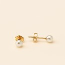 Mini Gold Steel Earrings with White Pearl - Lupita Jewelry