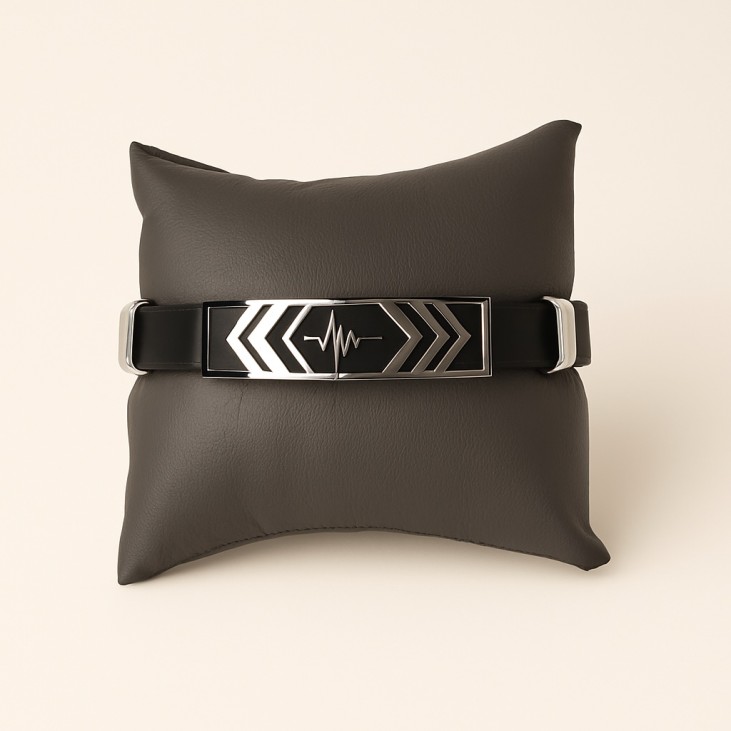 Bracelet Ligne de Vie Homme – Cuir Noir & Acier | Lupita