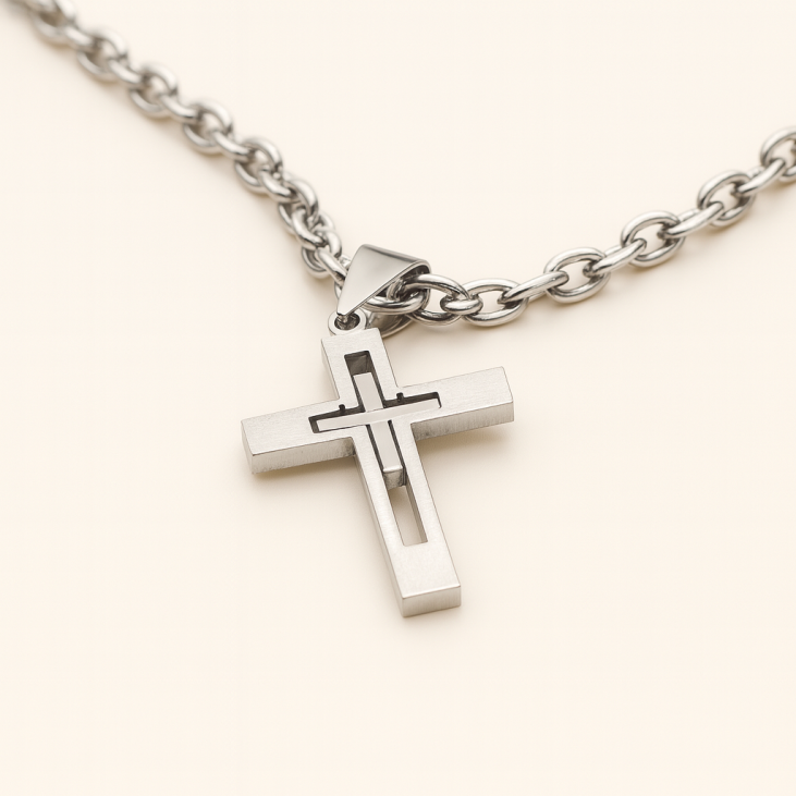 Collier Argent Croix en Acier Inoxydable | Lupita Bijoux
