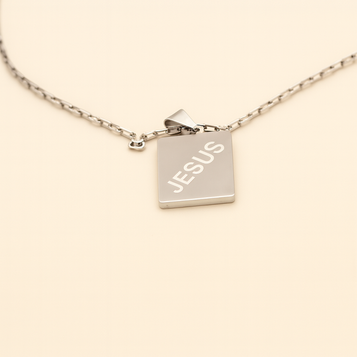 plaque en argent inoxydable du Brésil écrit Jesus