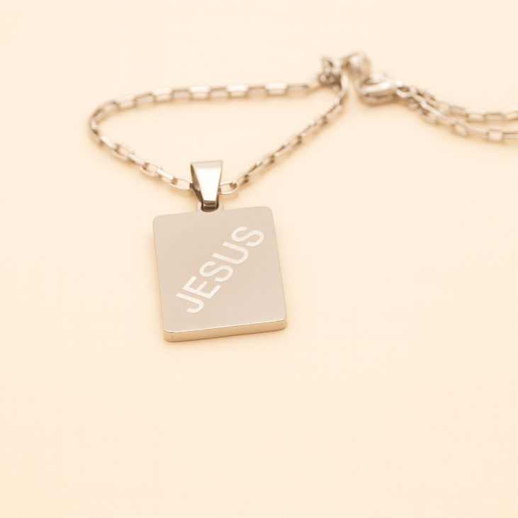 Stainless Steel Silver Necklace with Jesus Pendant - Lupita Jewelry