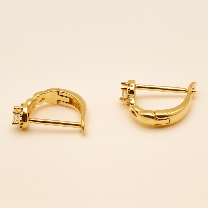 Gold Plated Hoop Earrings with White Stone
