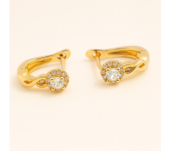 Gold Plated Hoop Earrings with White Stone