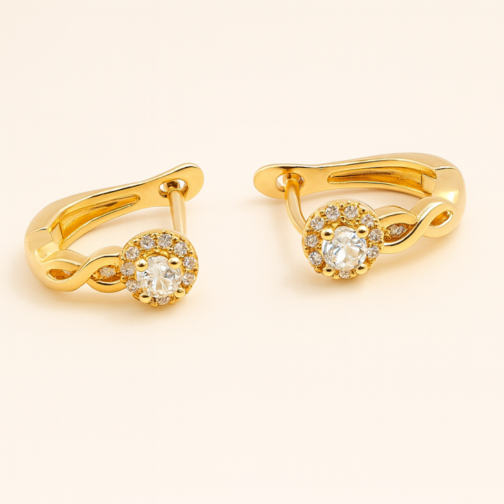 Gold Plated Hoop Earrings with White Stone