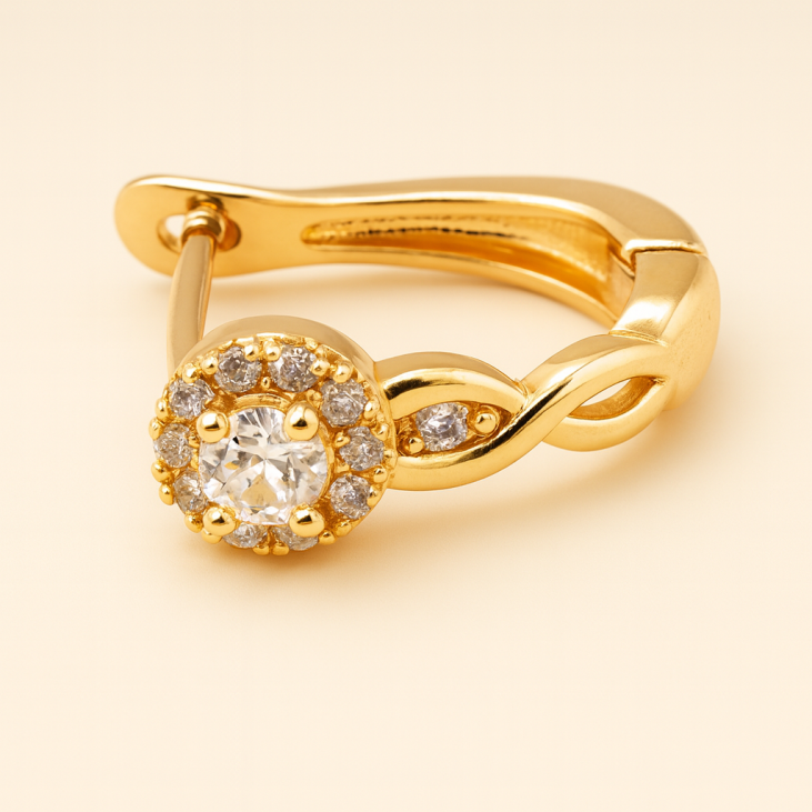 Gold Plated Hoop Earrings with White Stone