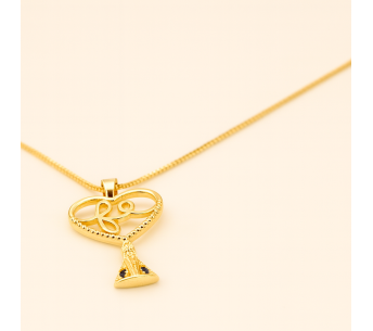 Yellow Gold Leaf Necklace with Heart Pendant - Lupita Jewelry