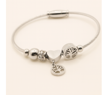 Bracelet en acier argent avec arbre de vie - Lupita Bijoux