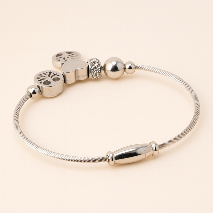 Silver Steel Bracelet with Tree of Life - Lupita Jewelry
