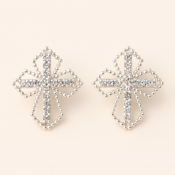 Boucles d'oreilles puces argent croix avec zircon