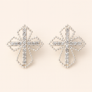 Silver Cross Stud Earrings with Zircon