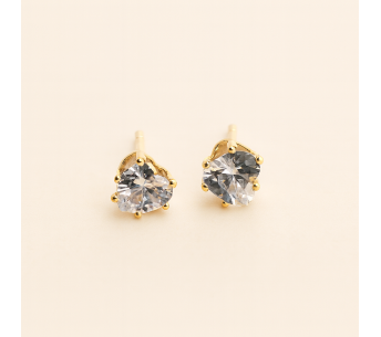 Gold Plated Stud Earrings with White Zircon | Lupita Jewelry
