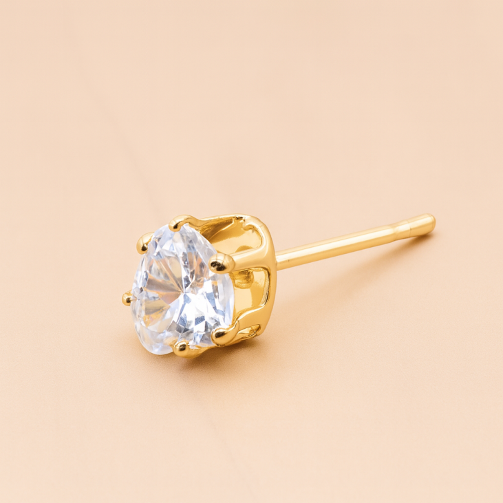 Gold Plated Stud Earrings with White Zircon | Lupita Jewelry