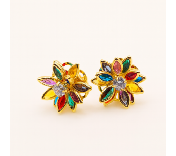 Boucles d’oreilles florales dorées multicolores | Bijoux brésiliens