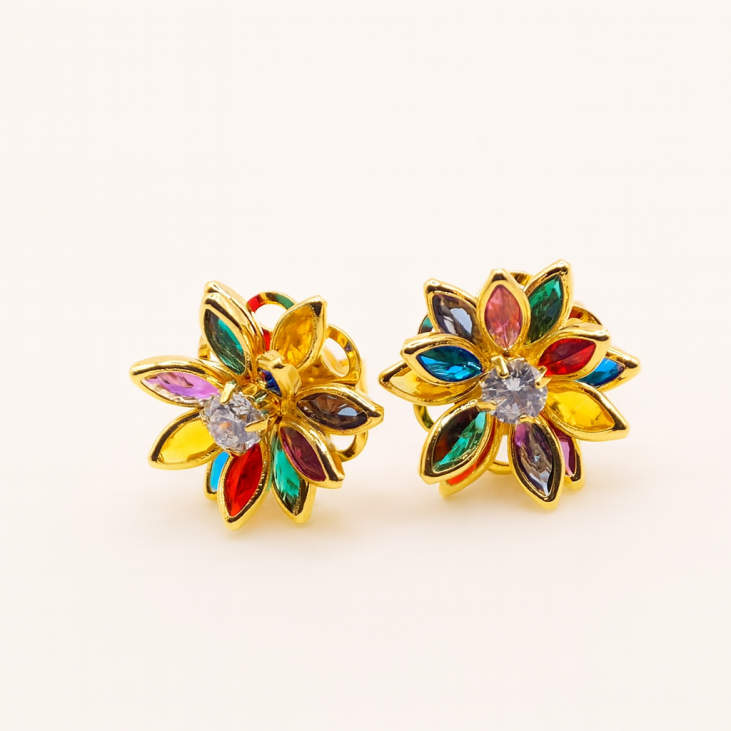 Multicolored Gold Floral Earrings | Brazilian Jewelry