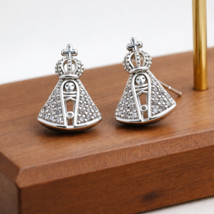 Boucles d’oreilles religieuses argentées – Immaculée Conception