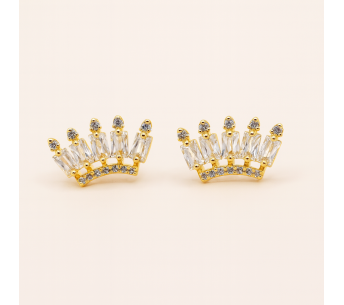 Boucles d’oreilles couronne or en zircon – Semi Joia brésilienne