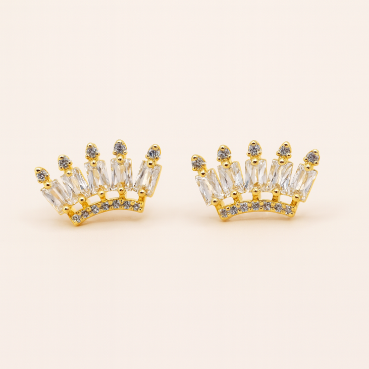 Gold Crown Earrings with Zircon – Brazilian Semi Joia