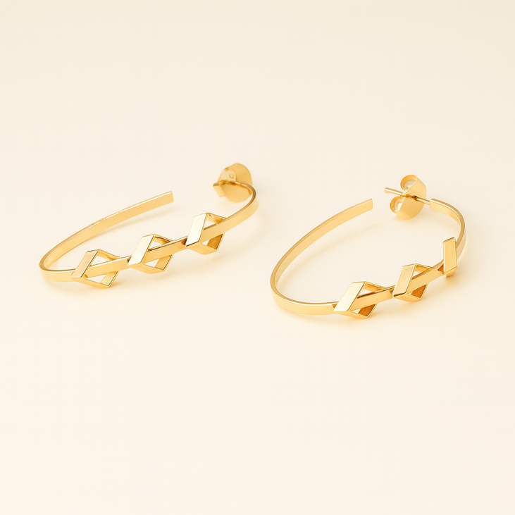 Half-Open Gold Oval Earrings with Diamond Cutouts