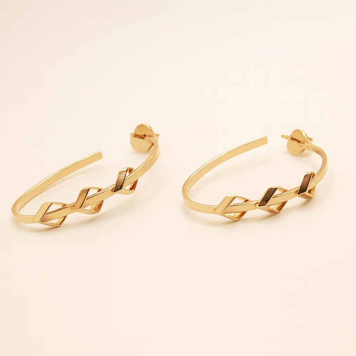 Half-Open Gold Oval Earrings with Diamond Cutouts