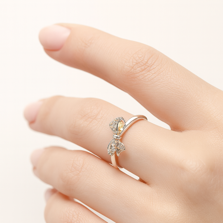 Bague Argent Ajustable avec Noeud en Zircon - Élégante et Lumineuse