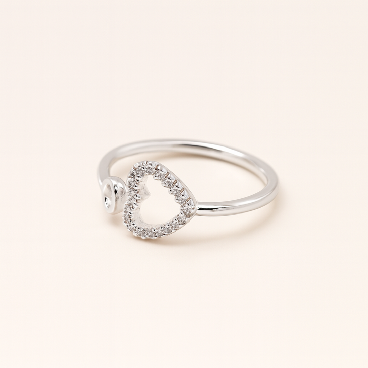Open Silver Ring with Hollow Heart | Lupita Jewelry