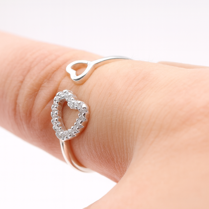 Bague Ouverte en Argent avec Coeur Évidé | Lupita Bijoux