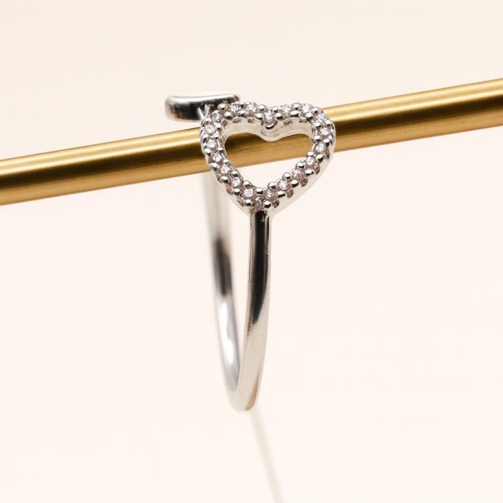 Bague Ouverte en Argent avec Coeur Évidé | Lupita Bijoux