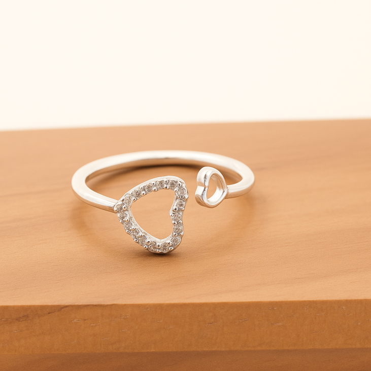 Open Silver Ring with Hollow Heart | Lupita Jewelry