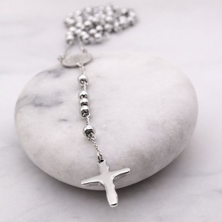 Chapelet Saint Benoît Acier Inoxydable Argent – 78 cm | Lupita Bijoux
