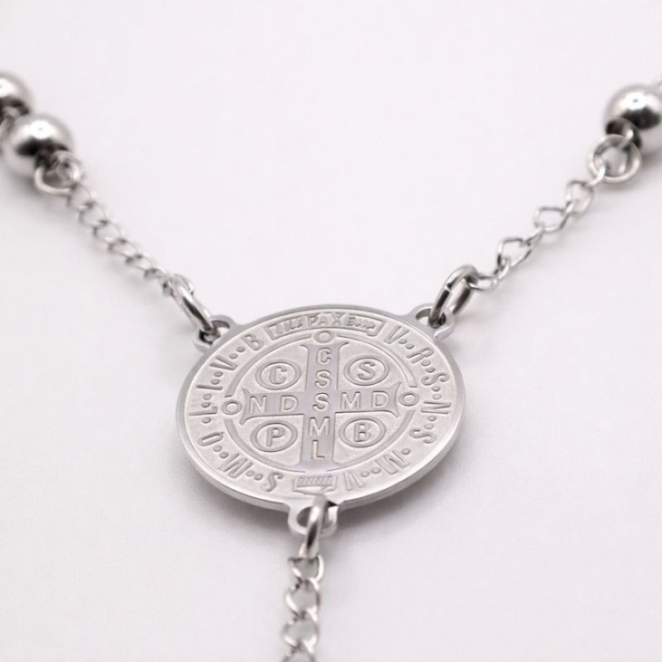 Saint Benedict Rosary Silver Stainless Steel – 78 cm | Lupita Jewelry
