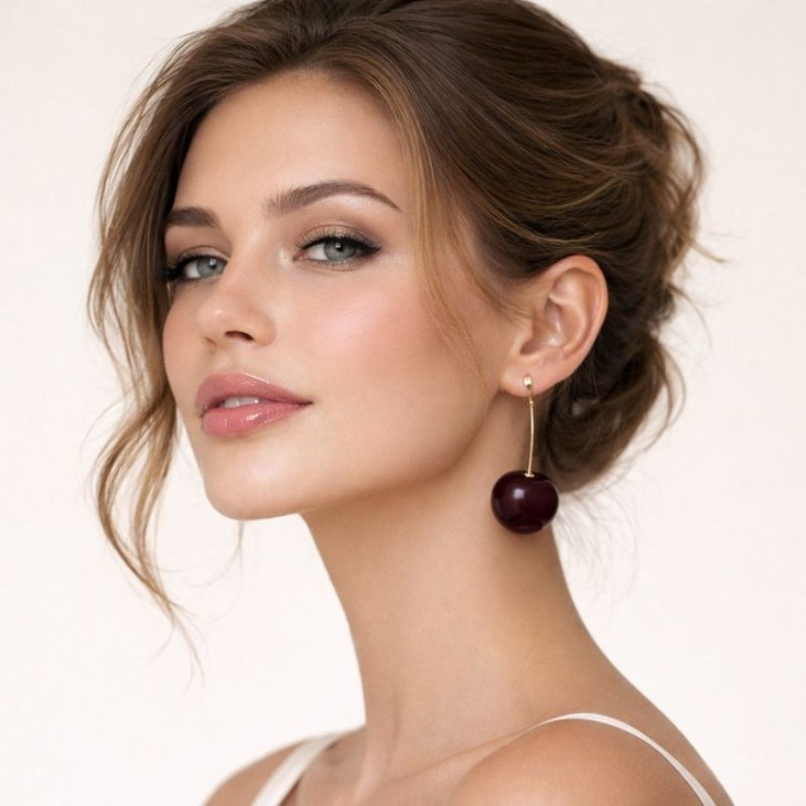 Red Cherry Dangle Earrings in Gold Plating