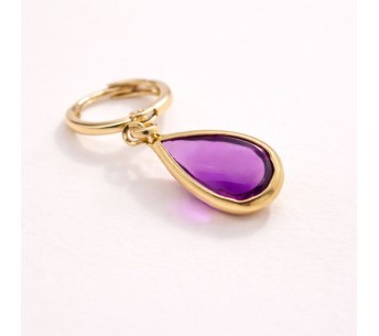 Boucle d’oreille créole acier doré pierre violette | Lupita Bijoux