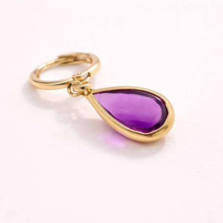Boucle d’oreille créole acier doré pierre violette | Lupita Bijoux