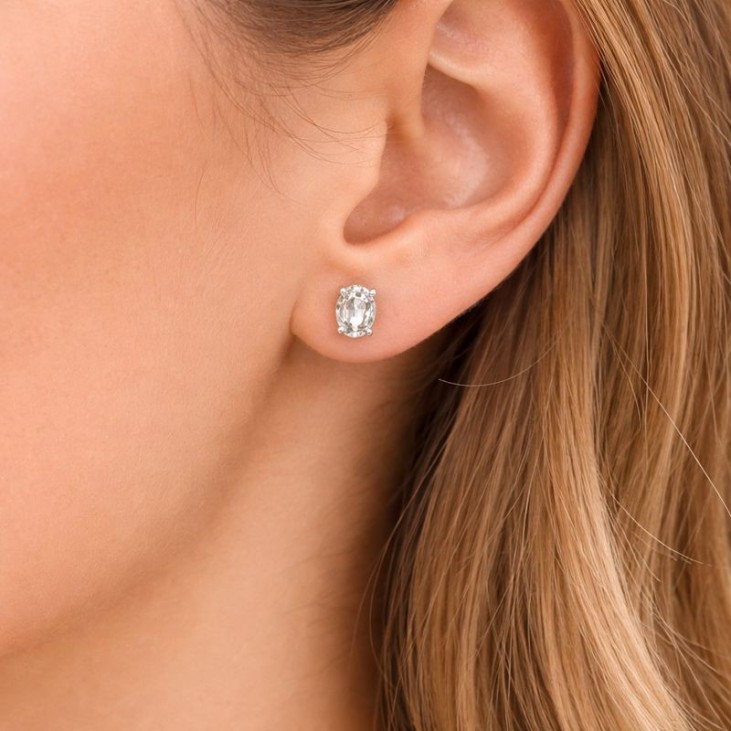 Oval Silver-Tone Steel Stud Earrings - Lupita Jewelry