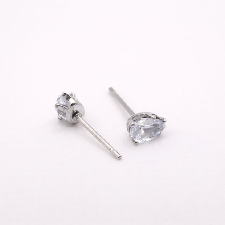 Oval Silver-Tone Steel Stud Earrings - Lupita Jewelry