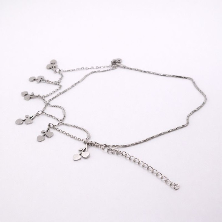 Silver Bracelet with Cherry Charms and Fine Chains