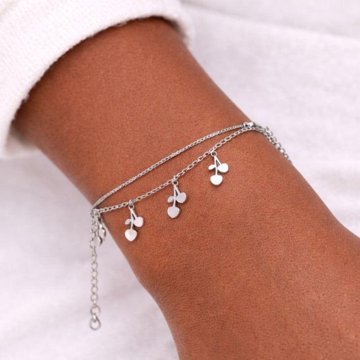 Silver Bracelet with Cherry Charms and Fine Chains