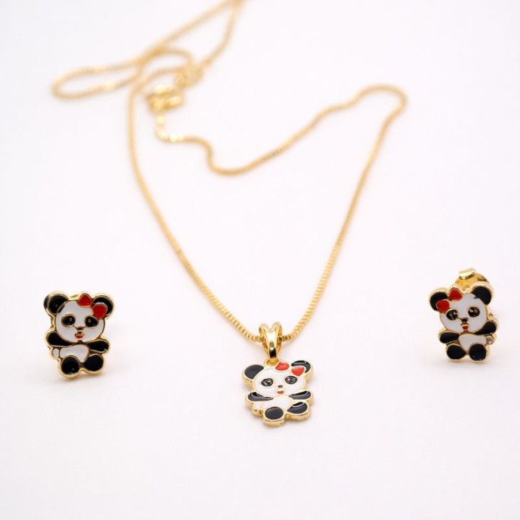 Parure enfant plaqué or panda, collier et boucles | Lupita