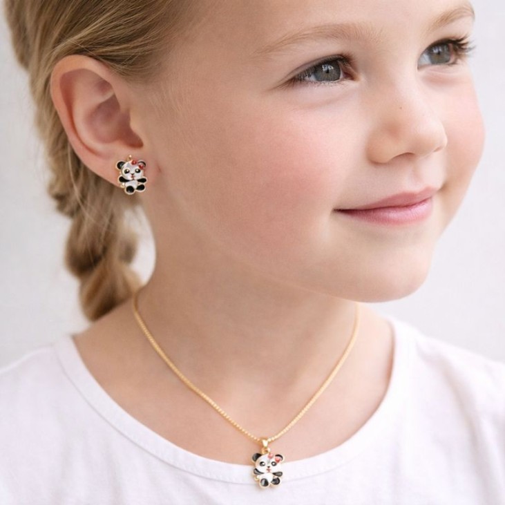 Parure enfant plaqué or panda, collier et boucles | Lupita