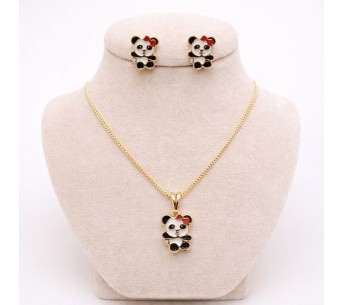 Parure enfant plaqué or panda, collier et boucles | Lupita