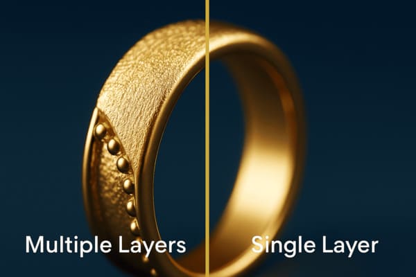 Comparaison visuelle du plaquage brésilien multi-couches et du plaquage simple utilisé en Europe sur les bijoux