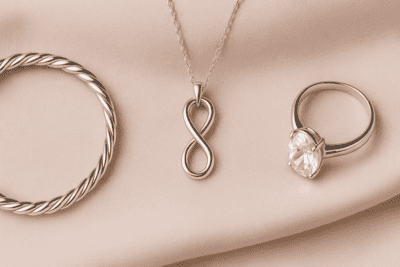 Silver jewelry carefully displayed, illustrating Lupita Bijoux's care tips